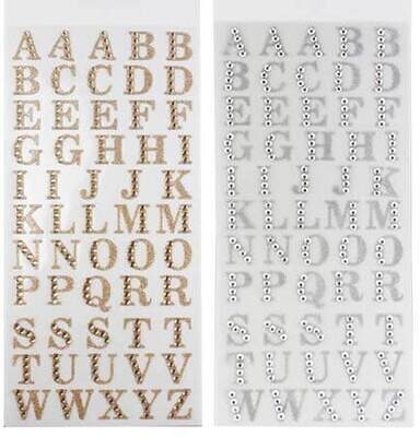 1” bling Alphabet sticker letters- gold or silver