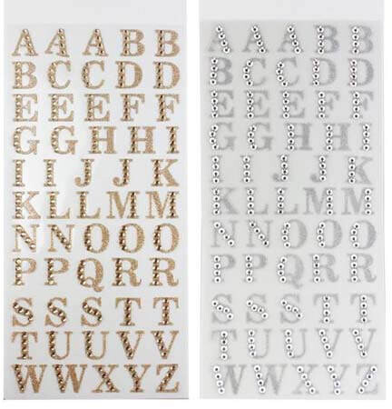 1” bling Alphabet sticker letters- gold or silver