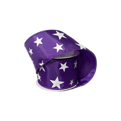 2.5” Purple/White stars satin ribbon