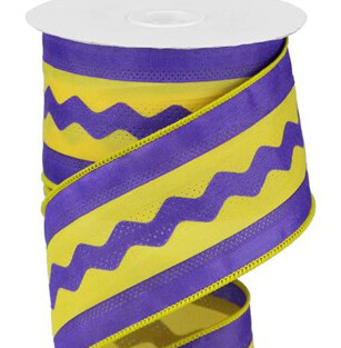 2.5&quot; Purple Gold/yellow ric rac satin ribbon