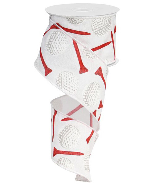 2.5&quot; Golf balls &amp; tees on white ribbon