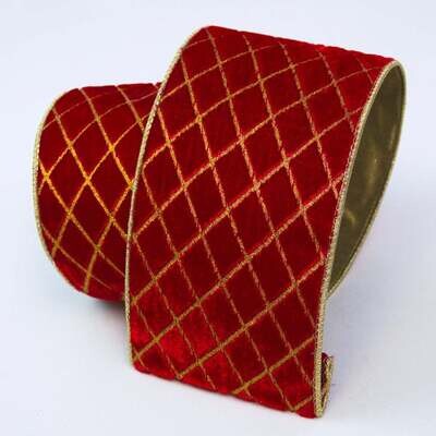 4” Farrisilk Metallic Red and Gold Diamond Wired Ribbon