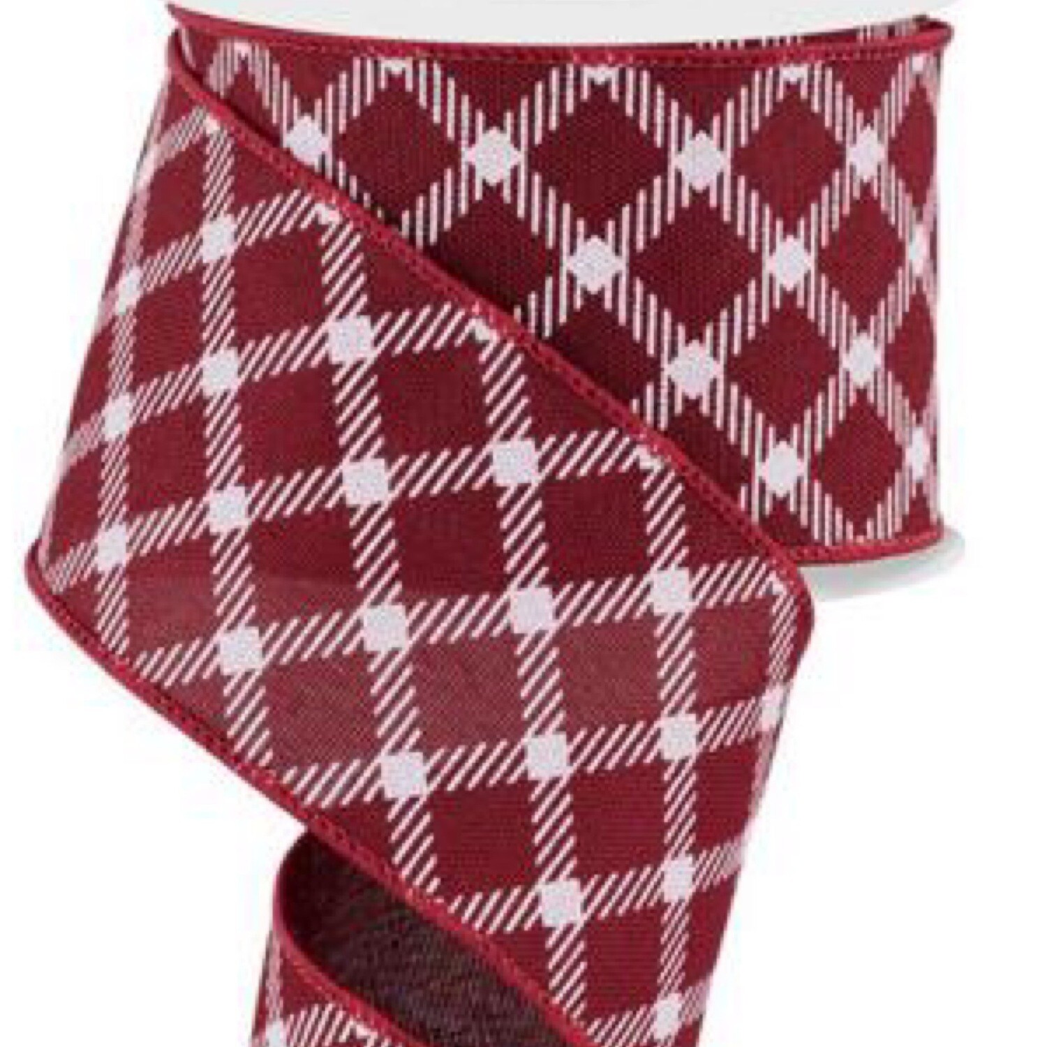 2.5” Maroon/White Diamond Plaid wired ribbon