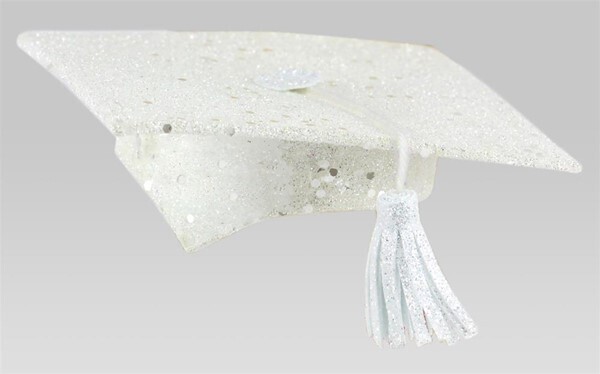 2.5&quot; white glitter graduation cap, name: single cap