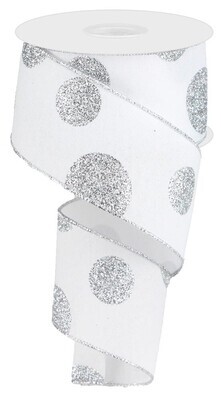 2.5&quot; White with large silver glitter multi dots ribbon
