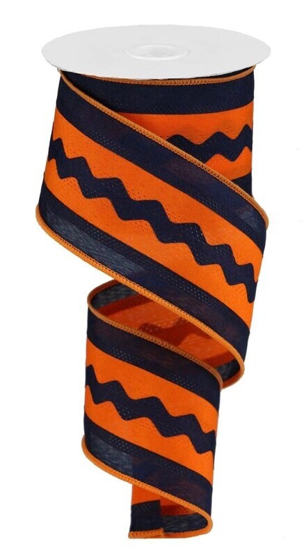 2.5&quot; Navy Orange ric rac satin ribbon