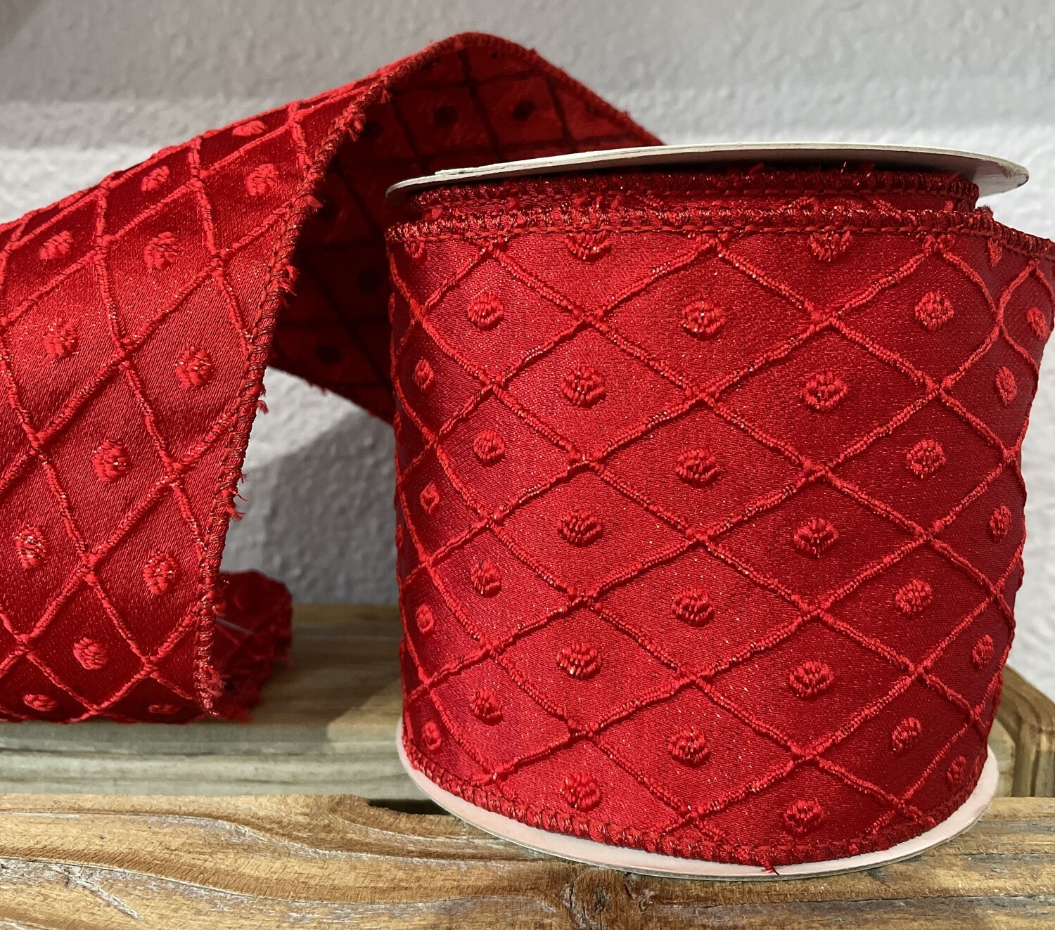 4&quot; Red embroidered diamonds Germain ribbon