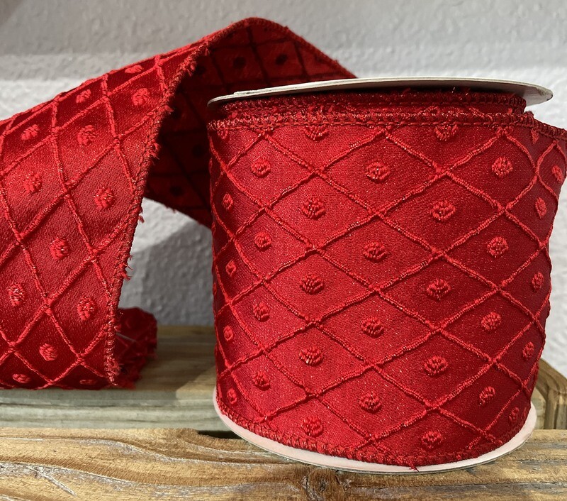 4&quot; Red embroidered diamonds Germain ribbon