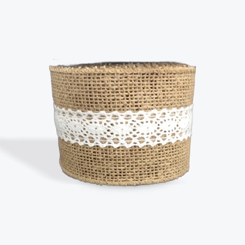 2.5&quot; Natural Burlap &amp; Lace wired ribbon- 3 yds