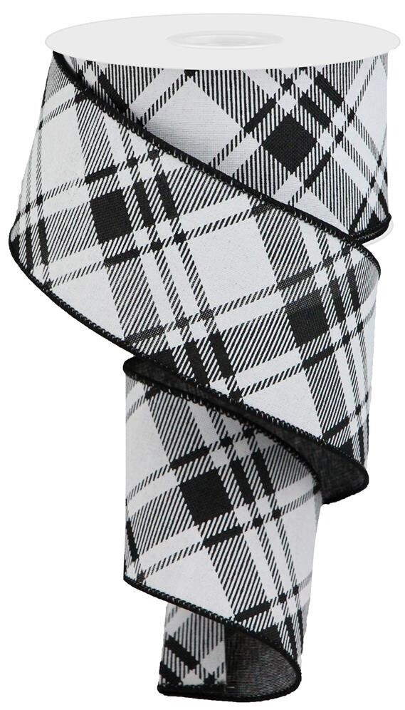 2.5&quot; Black white diagonal multi plaid ribbon