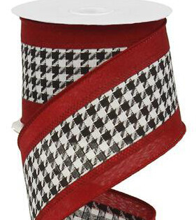 2.5&quot; Blk/Wht houndstooth with red border ribbon