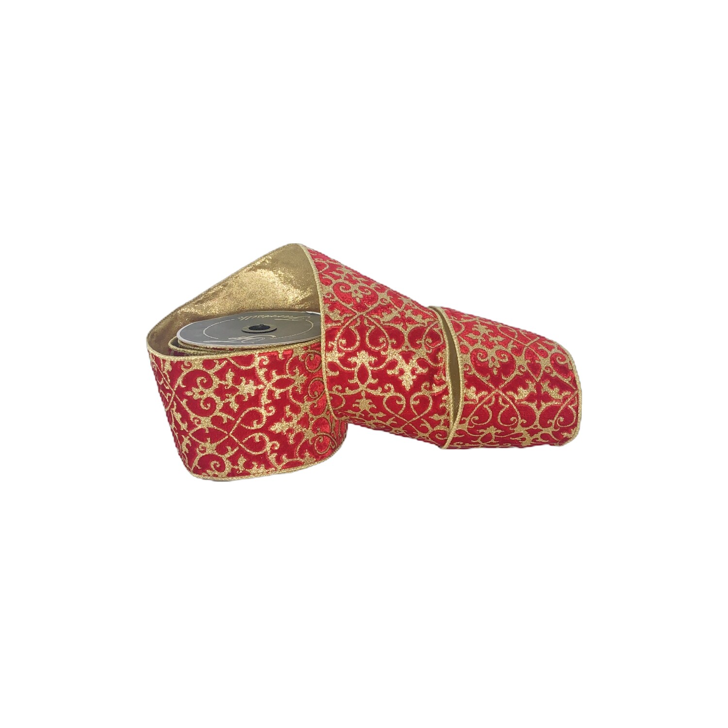4” Mini Acanthus Red/Gold Wired Ribbon