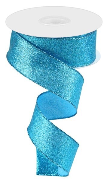1.5” Turquoise shimmer glitter wired ribbon