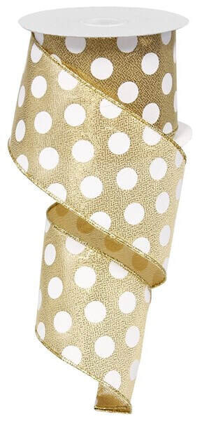 2.5” gold metallic with white Swiss dots ribbon