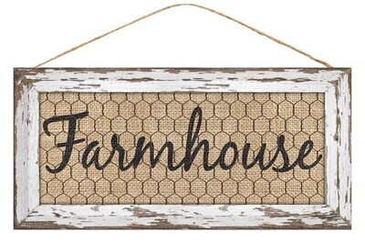 Farmhouse white with chicken wire mdf wood sign 12.5&quot;X6&quot;