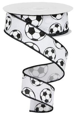 1.5&quot; Glitter Soccer balls black white ribbon
