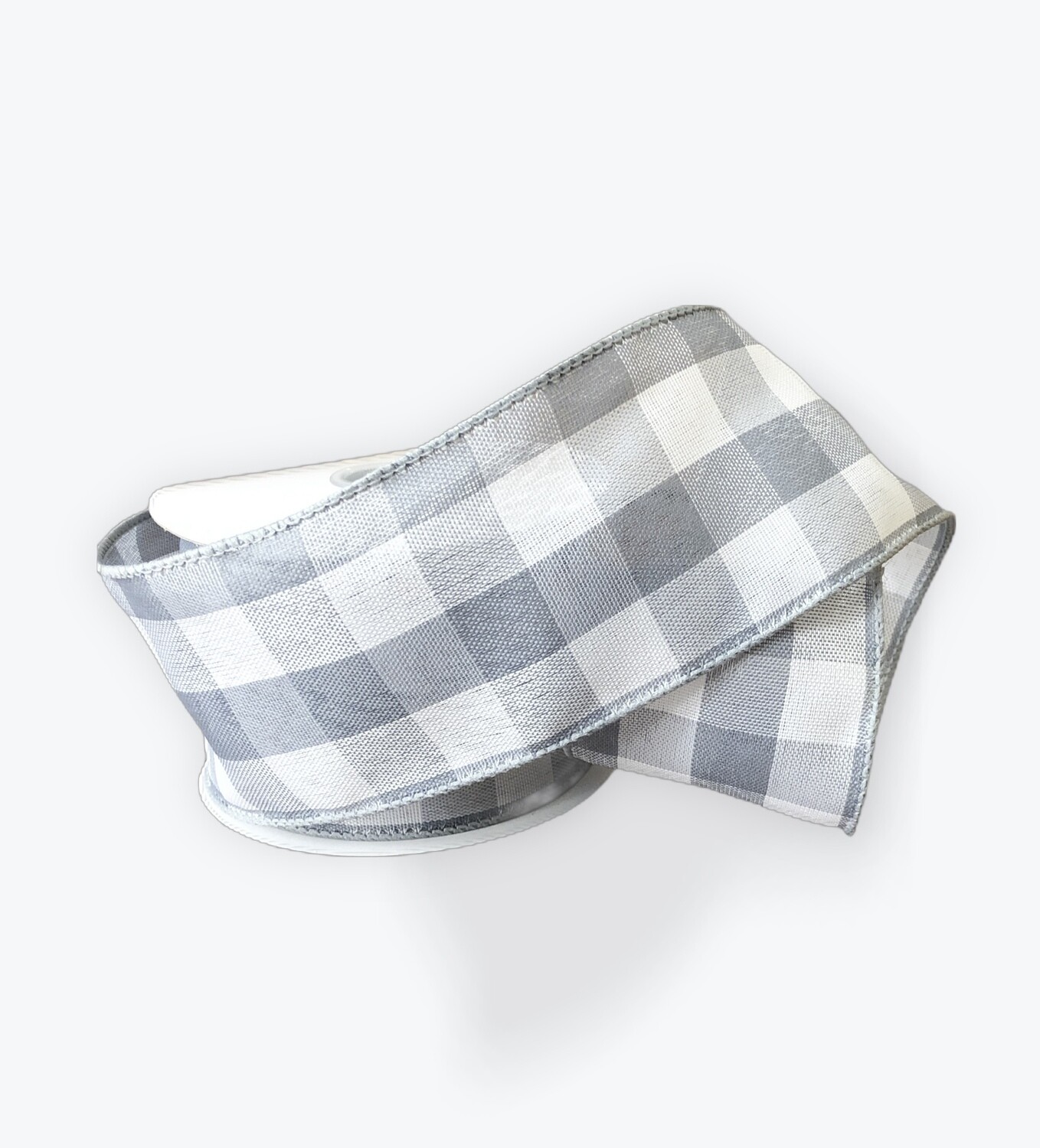 2.5” Cambridge grey/white plaid wired ribbon