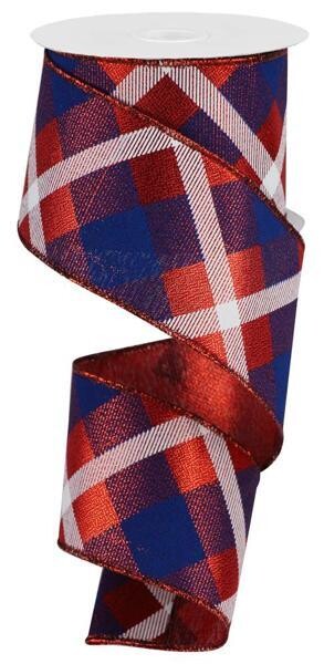 2 1/2”Red/White/Blue Plaid Metallic Wired Ribbon