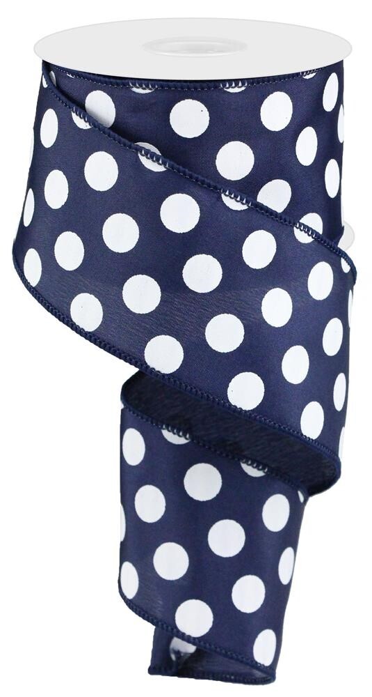 2.5&quot; Navy with white swiss dots satin ribbon