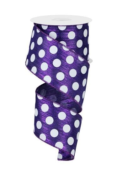 2.5” purple shimmer white dots ribbon