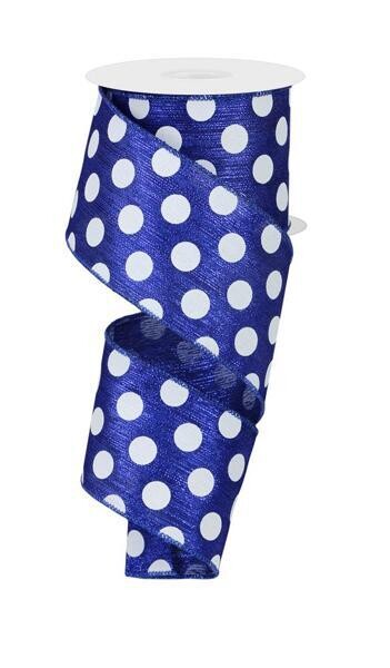 2.5” royal shimmer white dots ribbon