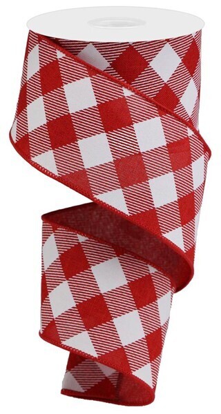 2.5” Red white diagonal check wired ribbon