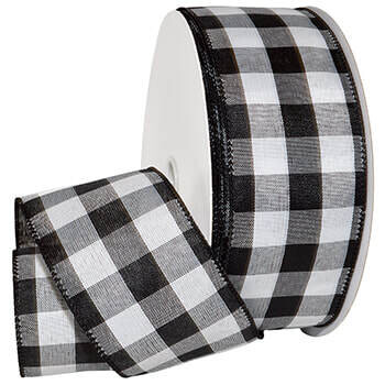 2.5” Cambridge black/white plaid wired ribbon