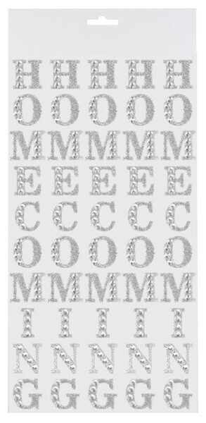 1&quot; HOMECOMING sticker letters with glitter &amp; bling 5 repeats per card, name: SILVER- single card
