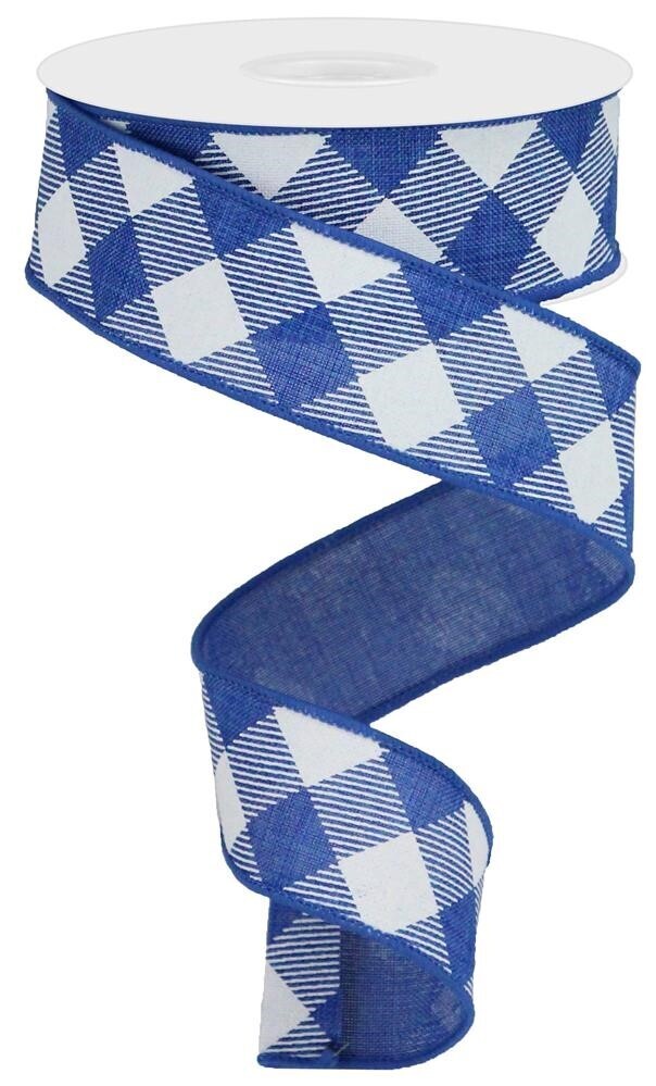 1.5&quot; Royal blue white diagonal check ribbon