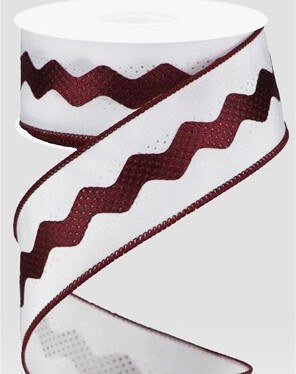 1.5&quot; Maroon/White ric rac Satin ribbon