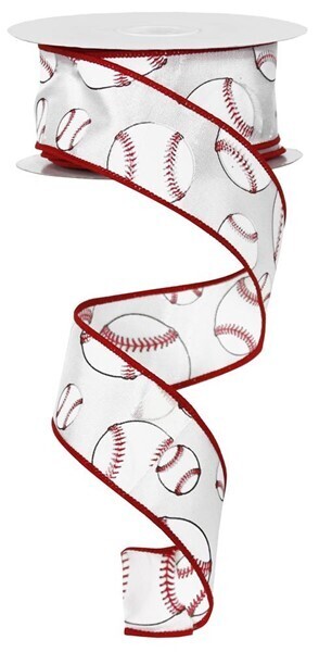 1.5&quot; Baseballs satin ribbon