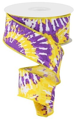 1.5” Purple/Gold tie-dye Wired Ribbon