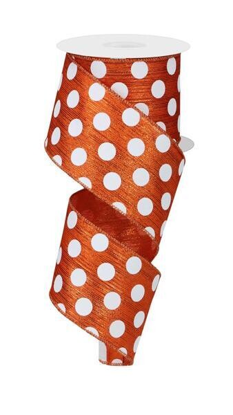 2.5” Orange shimmer white dots ribbon