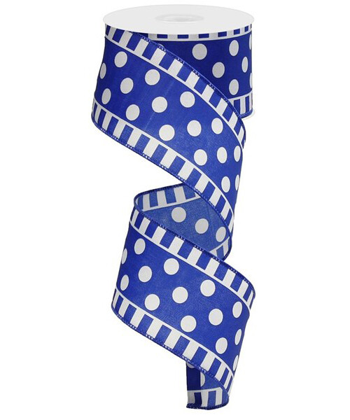 2.5" Dots and Stripes Royal blue/White satin ribbon