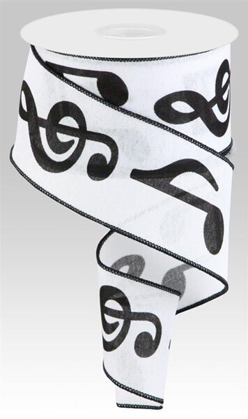 2.5” Bold black music notes on white ribbon