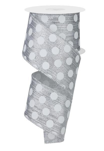 2.5” silver shimmer white dots wired ribbon
