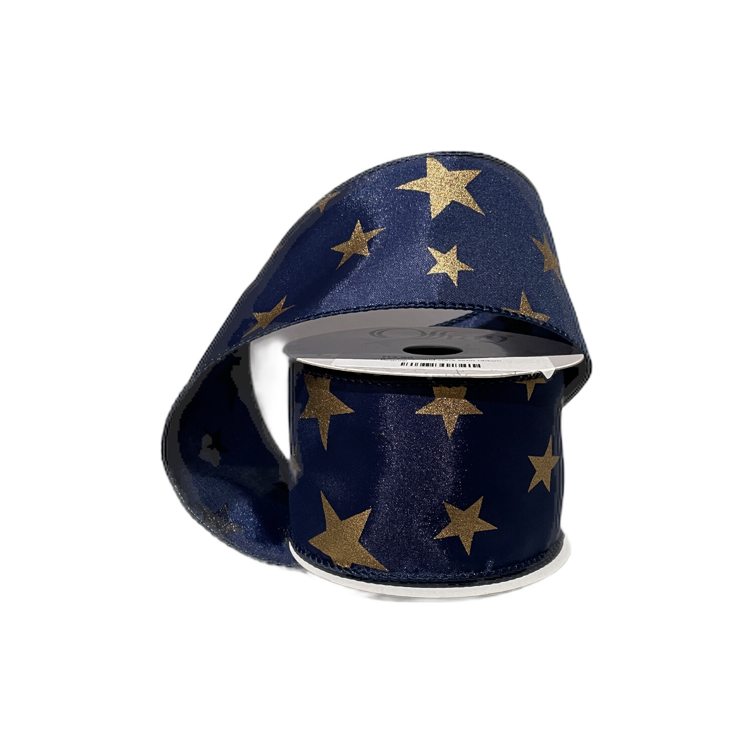 2.5” Navy/Gold stars satin ribbon