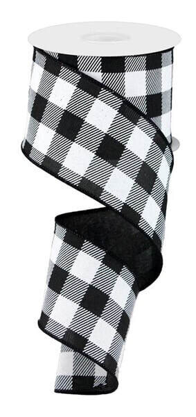 2.5” black white buffalo check wired ribbon-10 yards