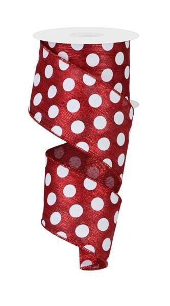 2.5” red shimmer white dots ribbon