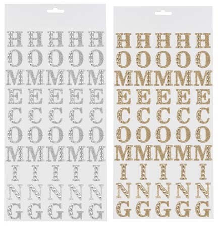 1&quot; HOMECOMING sticker letters with glitter &amp; bling 5 repeats per card