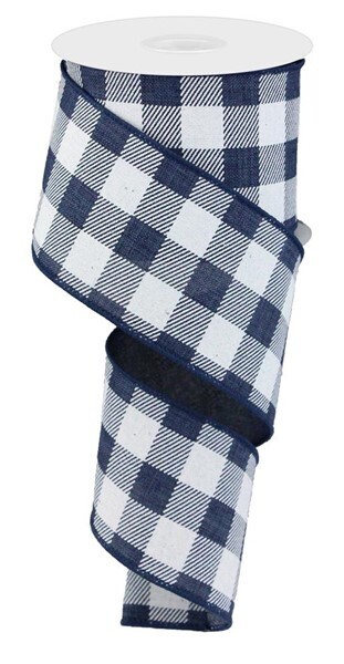 2.5&quot; Navy blue white large gingham check ribbon
