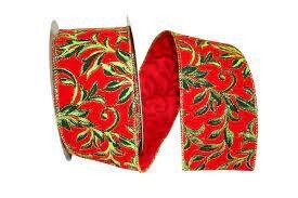 4” Exquiste Scroll Red/Green Wired Ribbon