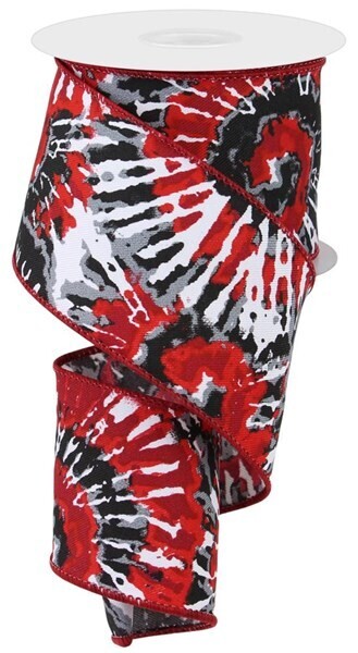 2.5” Tie Dye Red White Black Wired Ribbon