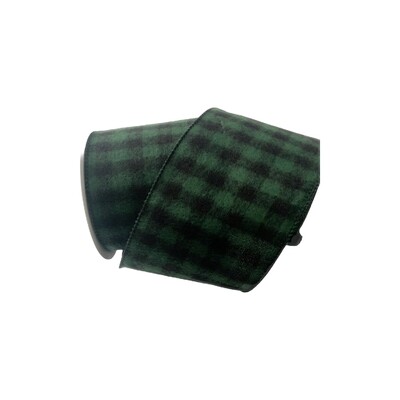 4” Flannel green/black buffalo plaid wired ribbon