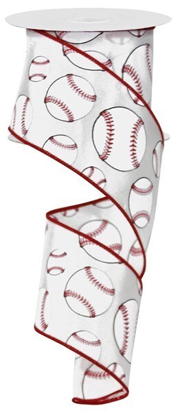 2.5&quot; Baseballs red/white satin ribbon