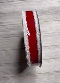 1” Farrisilk Santa Red w/White Trim Wired Ribbon