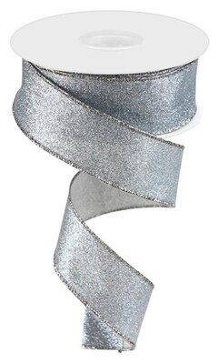 1.5” pewter shimmer glitter wired ribbon