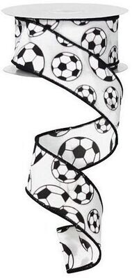 1.5&quot; Soccer balls black white Satin ribbon