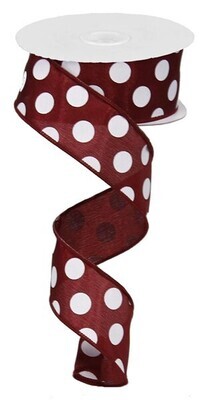 1.5&quot; maroon with white swiss dots satin ribbon