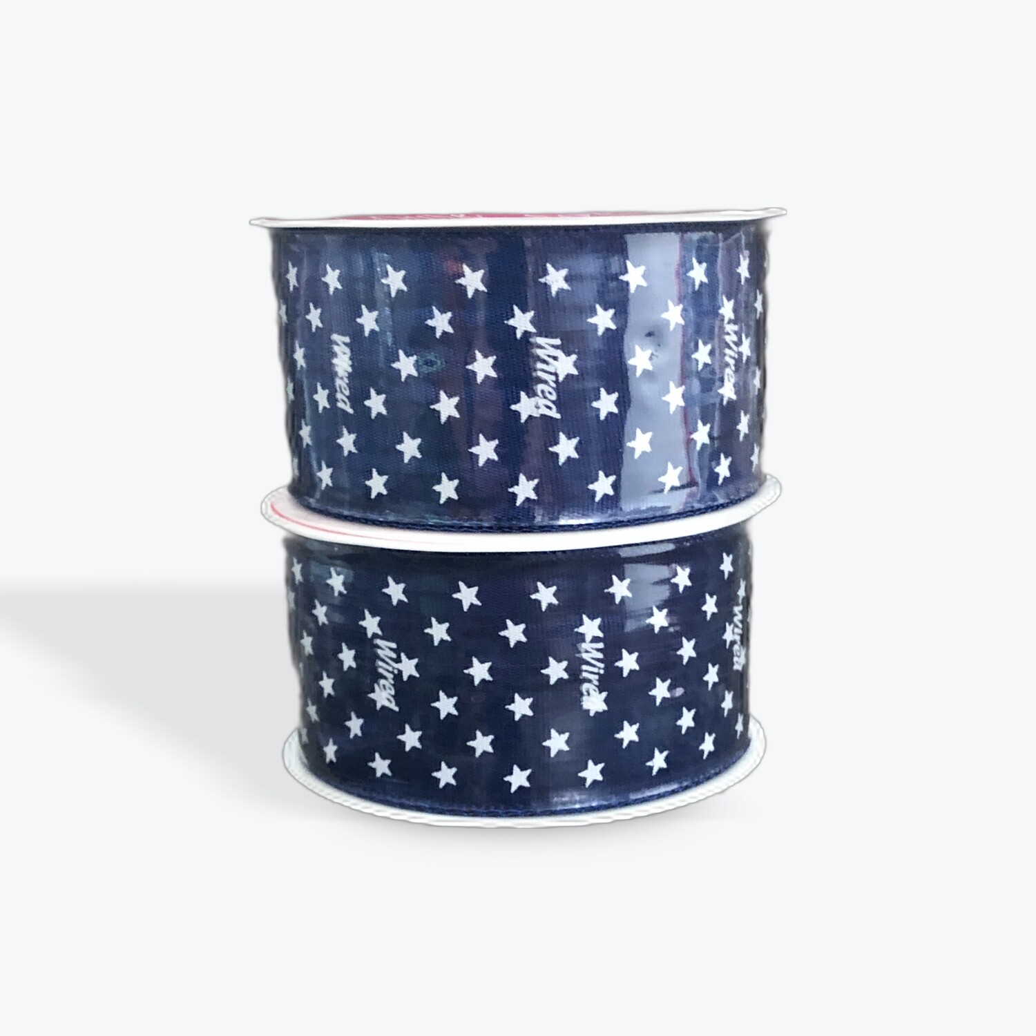 1.5” mini stars NAVY satin wired ribbon- 3 yards